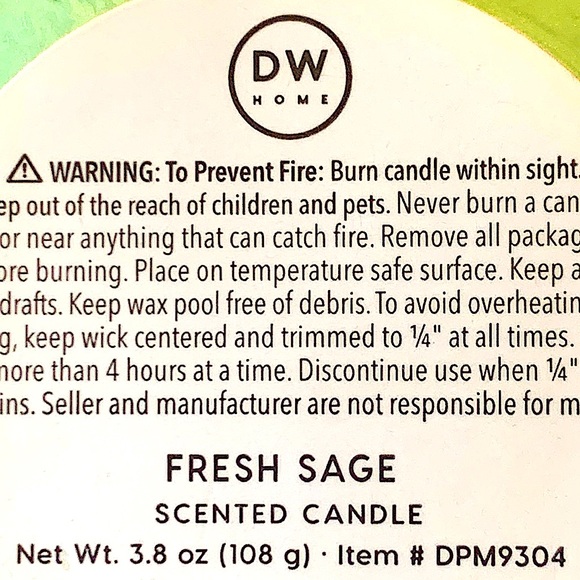 DW HOME CANDLE FRESH SAGE RICHLY SCENTED NEW WHITE MUSK NEW MINI - Picture 3 of 3